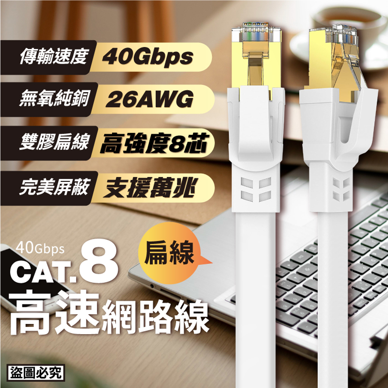 CAT8 系列 CAT8G (白色扁線) 高速網路線