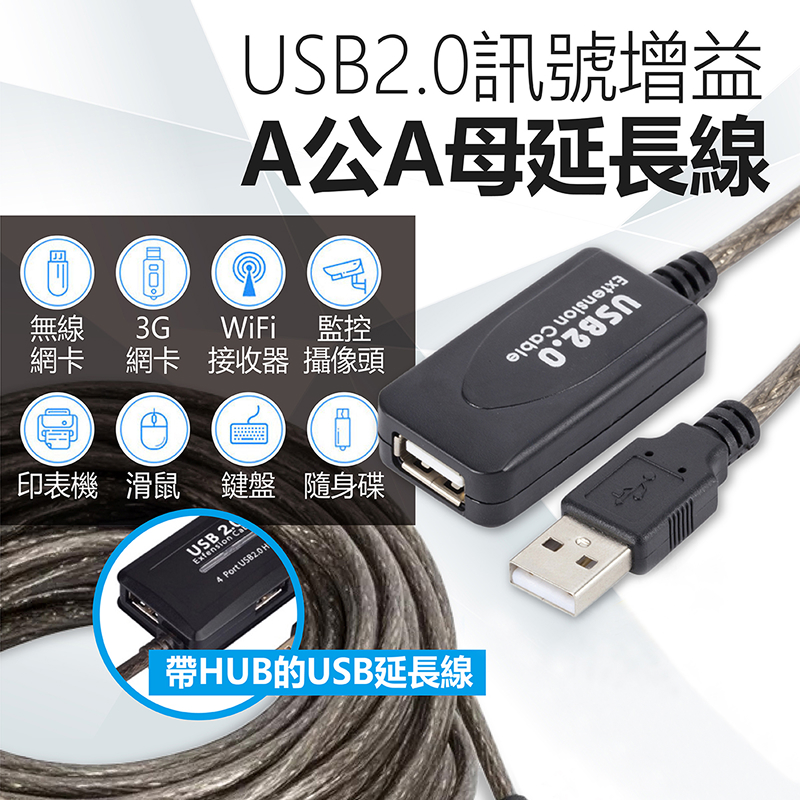 USB 2.0公對母訊號延長線 / 4 埠 HUB 公對母訊號延長線 / USB 3.0 公對母延長線＋藍光指示